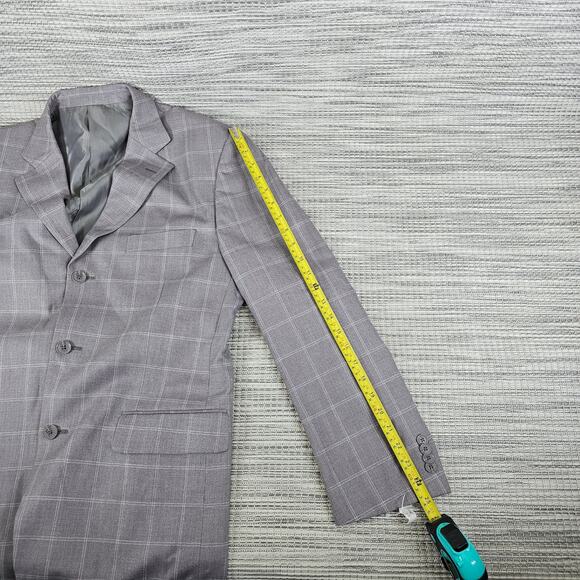 Fazzi Sport Mens 42R Grey Check Windowpane Plaid Blazer Suit Jacket Sport Coat - Picture 15 of 16